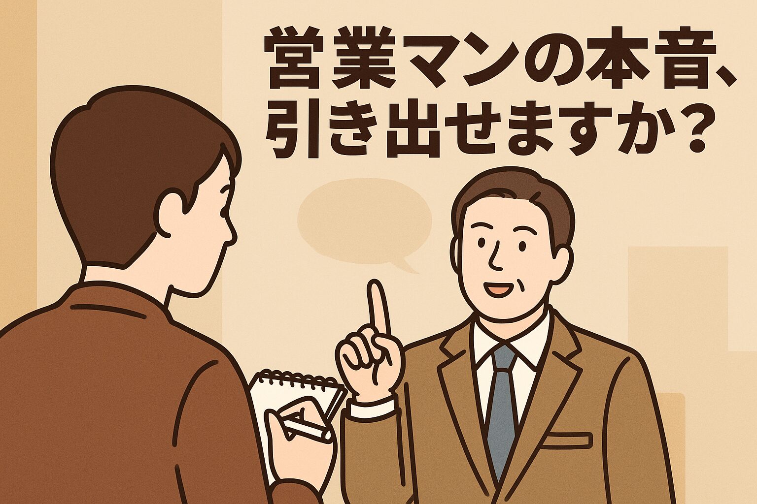 内見のポイントを後輩に伝える40代男性のイラスト