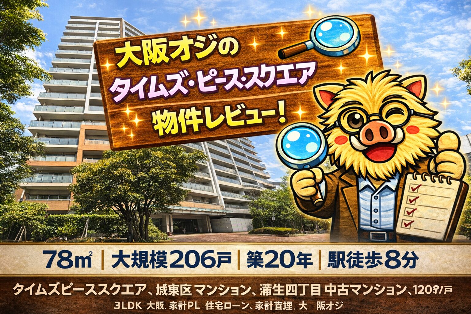 タイムズ・ピース・スクエア スイートガーデンシティの外観と大阪オジの物件レビュー画像