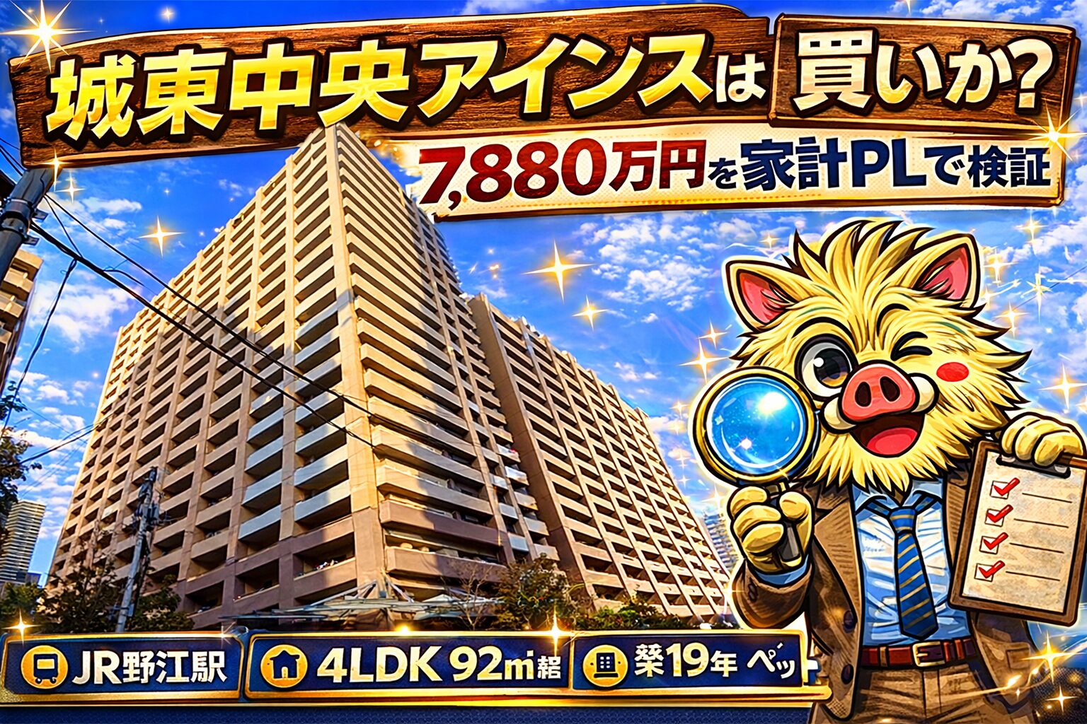 城東中央アインスの外観と価格7,880万円・92㎡4LDKを解説する不動産レビューアイキャッチ